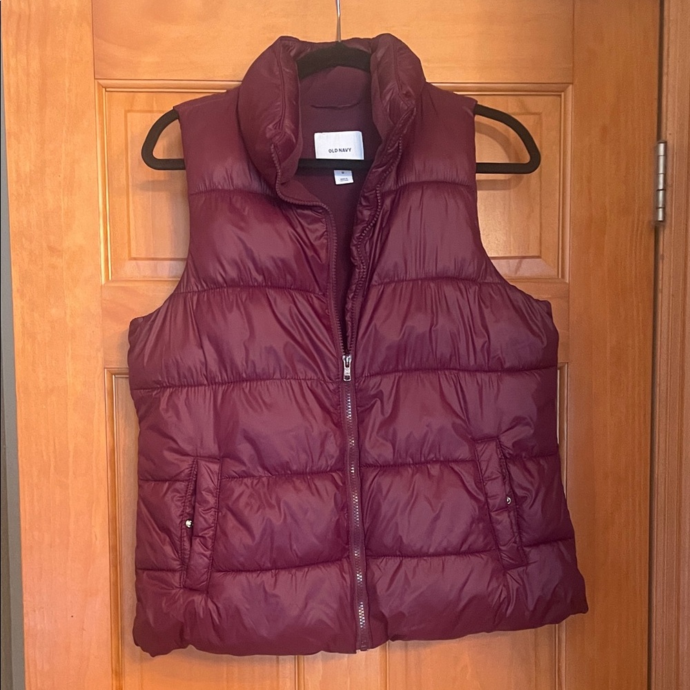 Old Navy Burgundy Quilted Puffer Vest